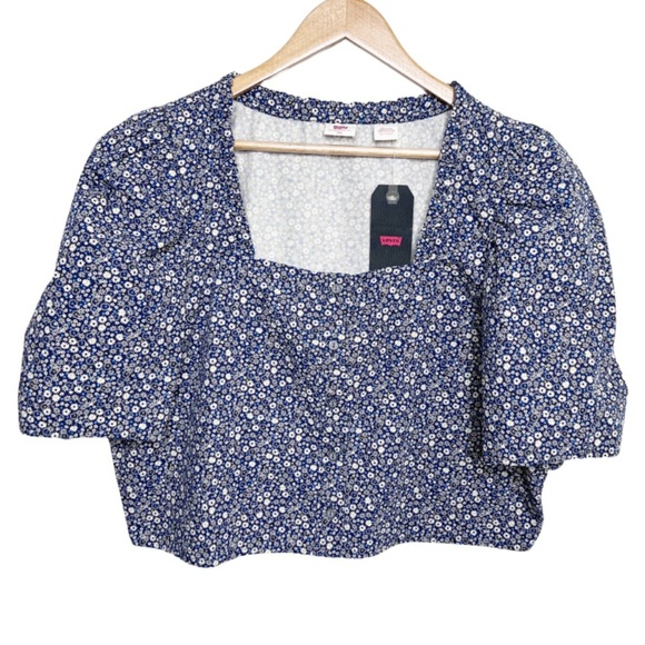 New with Tags Levi's Womens Joella Button-Up Floral Puff Sleeve Crop Blouse - Picture 4 of 16